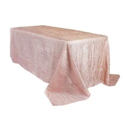 - 90 X 132 Inch Rectangular Crinkle Taffeta Tablecloth - Blush, Rectangle Table Linens For 6 Ft Rectangular Tables, Wedding Crushed Table Cloth
