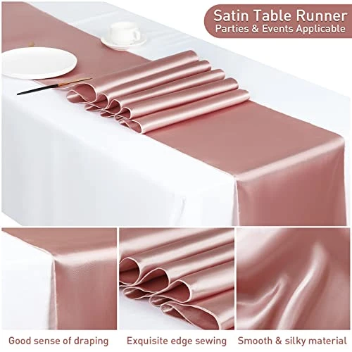 6 Pack Satin Sequin Table Runner, 6 Pack Tablecloth Set 12x108 Inch Smooth Table Runner 54x108 Inch Plastic Table Cover For Party Birthday Wedding Decor, Black And Rose Gold 5 6 Pack Satin Sequin Table Runner, 6 Pack Tablecloth Set 12x108 Inch Smooth Table Runner 54x108 Inch Plastic Table Cover For Party Birthday Wedding Decor, Black And Rose Gold - Image 3