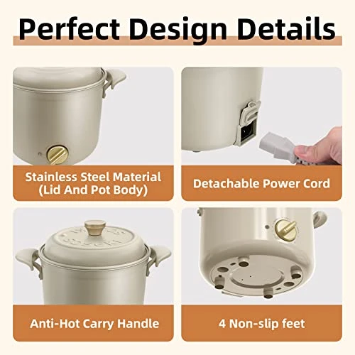 Soseki Mini Hot Pot, 1.1QT(1.0L) Electric Hot Pot With Non-Stick Pot, 800W Small Electric Pot Made Of Stainless Steel For 1-2 People, Hot Pot Electric For Oatmeal,Macaroni,Borscht(Gray) 7 Soseki Mini Hot Pot, 1.1QT(1.0L) Electric Hot Pot With Non-Stick Pot, 800W Small Electric Pot Made Of Stainless Steel For 1-2 People, Hot Pot Electric For Oatmeal,Macaroni,Borscht(Gray) - Image 5