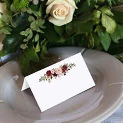 Floral Place Cards 3.5" X 2" (Set Of 50) Blank For Name Food Table Setting Dinner Party Seating Wedding Reception Buffet Tent Style Rustic Red Roses On White - Made In USA -Wilton Shop 41iYega6qFL