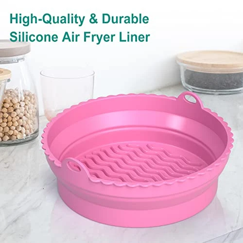 Silicone Air Fryer Liners, 2 Pack Foldable Air Fryer Pot Reusable 8.5" Food Safe Air Fryer Silicone Basket Easy Clean Air Fryer Accessories For 5Qt / Bigger Air Fryers (8.5 Inch, Pink+Green) 5 Silicone Air Fryer Liners, 2 Pack Foldable Air Fryer Pot Reusable 8.5" Food Safe Air Fryer Silicone Basket Easy Clean Air Fryer Accessories For 5Qt / Bigger Air Fryers (8.5 Inch, Pink+Green) - Image 3