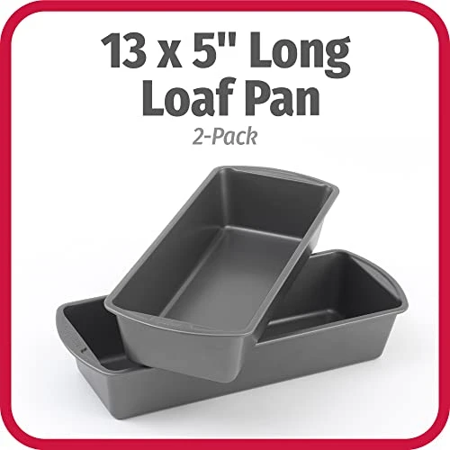 Cook Set Of 2 Extra Large 13'' X 5'' Nonstick Steel Bread Loaf Pans, Gray 4 Cook Set Of 2 Extra Large 13'' X 5'' Nonstick Steel Bread Loaf Pans, Gray - Image 2