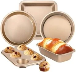 5pcs Non-Stick Carbon Steel Baking Pan Set Different Shapes Cake Bread Baking Pan, Small Mold Bakeware, Baking Molds Kitchen Cupcake Tools For Baking Industry Home. (Gold) -Wilton Shop 41ixWnCQwiL. AC