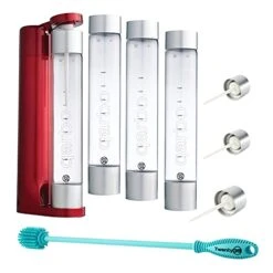 Wenty39 Qarbo Sparkling Water Maker Party Plus Bundle With 4 Bottles, 3 Aircharge Caps And Cleaning Brush (Metallic Red)