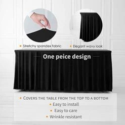 Spandex Table Skirts For Rectangle Tables 6ft And Fitted Table Cover 1 Piece, Wrinkle Resistant Tablecloth With Skirt, Spandex Table Cover And Black Table Skirt