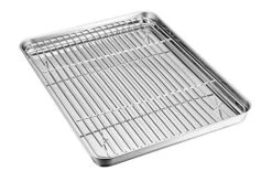 Baking Sheet With Rack Set, Stainless Steel Baking Pan Tray Cookie Sheet With Cooling Rack, Non Toxic & Healthy, Easy Clean & Dishwasher Safe