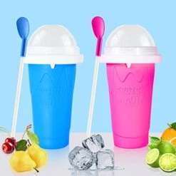 Cdbz Slushy Cup Slushie Cups,Slushie Maker Squeeze Cup,Frozen Magic Slushy Maker Cup,Slushy Cup 2 Pack, Protable Smoothie Mug Ice Cream Maker For Juices And Drinks (BLUE+PINK)