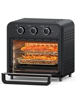Ir Fryer, Paris Rhône 15QT Toaster Oven Countertop, 450℉ Food Dehydrator, Knob-Controlled Freidora De Aire For Easy, Oil Less And Healthy Meals With Nonstick Dishwasher Safe Basket And Trays (Black)