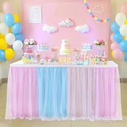 Pink Table Skirt Birthday Party Tulle Table Skirt Baby Shower Round And Rectangle Tutu Table Decoration Table Cloth For Girl Gender Reveal Wedding(L6(ft), H30in) -Wilton Shop 41jkR1teg9L. AC