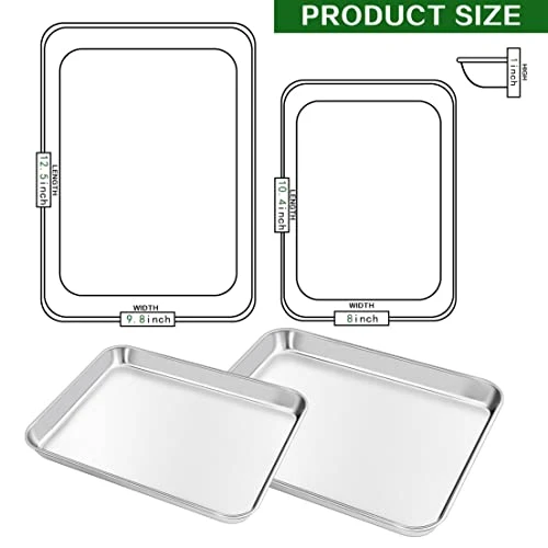 Baking Sheet Set For Baking And Roasting,KnmyLife Stainless Steel Small Toaster Oven Tray Pan Set Of 2,Rectangle Size 10.4 X 8 X 1 & 12.5 X 9.8 X 1 Inch,Durable And Oven-safe 4 Baking Sheet Set For Baking And Roasting,KnmyLife Stainless Steel Small Toaster Oven Tray Pan Set Of 2,Rectangle Size 10.4 X 8 X 1 & 12.5 X 9.8 X 1 Inch,Durable And Oven-safe - Image 2
