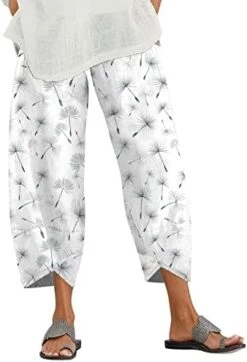 Capri Pants For Women Casual Cotton Linen Flowers Printed Cropped Pants Wide Leg Cropped Pants -Wilton Shop 41jvJHo1WRL. AC 1