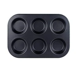 6 Cup Muffin & Cupcake Pan, Nonstick Brownie Pan, Heavy Duty Carbon Steel Bake For Oven Baking -Gray
