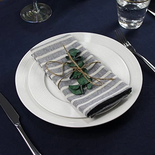 Broad Striped Cotton Blended Dinner Cloth Napkins - Set Of 12 (40 X 30 Cm) - For Events & Home Use (Navy) 4 Broad Striped Cotton Blended Dinner Cloth Napkins - Set Of 12 (40 X 30 Cm) - For Events & Home Use (Navy) - Image 2
