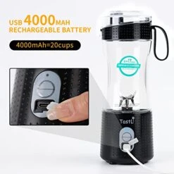 Portable Blender For Shakes And Smoothies, USB Rechargeable Mini Travel Electric Personal Size, With 13oz Blender Bottles, Powerful Motor, 6 Blades(Black) -Wilton Shop 41kdggmN4NL