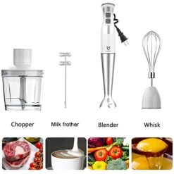Immersion Hand Blender, UTALENT 5-in-1 8-Speed Stick Blender With 500ml Food Grinder, BPA-Free, 600ml Container,Milk Frother,Egg Whisk,Puree Infant Food, Smoothies, Sauces And Soups - White -Wilton Shop 41kgYzz3CdL