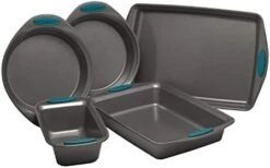 Nonstick Bakeware Set With Grips Includes Nonstick Baking Pans, Baking Sheet And Nonstick Bread Pan - 5 Piece, Gray With Marine Blue Handles -Wilton Shop 41l6TNiGI9L. AC