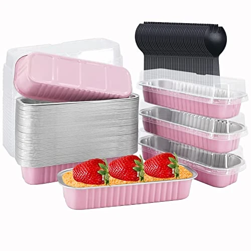 Mini Loaf Pans With Lids 50 Pack, 6.8oz Rectangle Aluminum Foil Baking Pans Tins Containers,Disposable Ramekins Baking Cups Muffin Tins Cupcake Cups For Mini Brownie Cake Bread Loaf -Pink 3 Mini Loaf Pans With Lids 50 Pack, 6.8oz Rectangle Aluminum Foil Baking Pans Tins Containers,Disposable Ramekins Baking Cups Muffin Tins Cupcake Cups For Mini Brownie Cake Bread Loaf -Pink