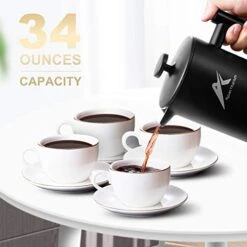 French Press Coffee Maker, 34 Oz, Stainless Steel Double-wall Insulated, With 2 Espresso Cups, Rust-Free, Dishwasher Safe, Black 11 French Press Coffee Maker, 34 Oz, Stainless Steel Double-wall Insulated, With 2 Espresso Cups, Rust-Free, Dishwasher Safe, Black -Wilton Shop 41lIuhijE4L