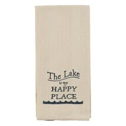Am The Lake Is My Happy Place 19 X 28 Inch Embroidered Cotton Waffle Dish Towel