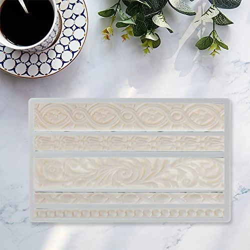 DIY Baroque Scroll Relief Cake Border Silicone Molds, Baroque Style Curlicues Scroll Lace Fondant Silicone Mold, European Frame Cake Decorating Tools, Relief Flower Lace Mould Mat(Gray) 4 DIY Baroque Scroll Relief Cake Border Silicone Molds, Baroque Style Curlicues Scroll Lace Fondant Silicone Mold, European Frame Cake Decorating Tools, Relief Flower Lace Mould Mat(Gray) - Image 2