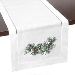 Pinecone Embroidered Table Runner, Farmhouse Table Decor, Pine Cones Decorations, Rustic Home Decor, Woodland Decor | White (14 X 72 Inches) -Wilton Shop 41lRor6YiLL. AC