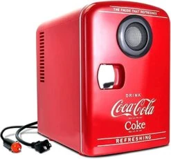 Coca-Cola Bluetooth Speaker Mini Portable Fridge, Compact Personal Cooler Warmer, 12V DC/110V AC For Home, Dorm, Car, Skincare, Cosmetics, Medication, Red
