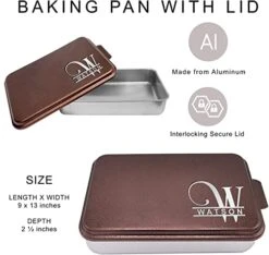 Personalized Aluminum Cake Pan With Lid Engraved With Custom Name Text Monogram - Wedding, Engagement, Anniversary, Housewarming, Birthday, Corporate Customized Gift (Copper) -Wilton Shop 41lrDig8R7L