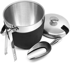 Fortune Candy Insulated Ice Bucket, Double Walled Stainless Steel Ice Bucket With Ice Tongs, Scoop, Lid, And Exclusive Handmade Nylon Holder, 2.8 L (Black) -Wilton Shop 41m0gyvxUvL. AC