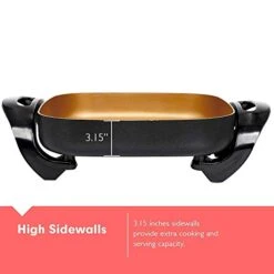 Aynel Professional Non-stick Copper Electric Skillet Jumbo, Deep Dish With Tempered Glass Vented Lid, Upgrade Thermostat, 16”x 12”x 3.15”- 8 Quart -Wilton Shop 41m3beFPH7L