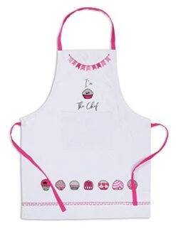 AMOUR INFINI Cup Cakes Baking 3 Pack Kids Kitchen Set | 100% Cotton | Set Of Apron, Chef Hat And Oven Mitt |Perfect For Children's Kitchen Cooking, Baking Wear Kit And Gifting