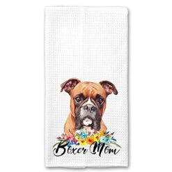 Boxer Mom Floral Waffle Weave Microfiber Kitchen Hand Towel Gift For Dog Lover