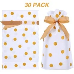 30 Packs Treat Bags With Drawstring Candy Bags, Plastic Favor Bag Drawstring Cookie Bags For Christmas Wedding Party Birthday Engagement Holiday Favor (Gold Polka Dot Print) -Wilton Shop 41mHu6z8JQL