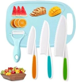Ids Knifes Set,Nylon Knives Safe Baking Cutting Cooking Children's Beginners Cut Fruits Salad Veggies CakeFun Firm Grip Serrated Edges Friendly Childrens Knife With Cutting Board Peeler 5Pack (pink) -Wilton Shop 41mK3O0i43L. AC
