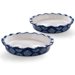  Pie Pan Ceramic Pie Dish Blue Pie Plate Porcelain Deep Dish Pie Pan Non-Stick Pie Pans