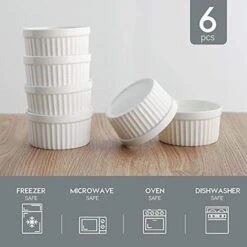 Porcelain Ramekins 4 Oz Oven Safe, Small Souffle Dishes For Creme Brulee, Ice Cream, Dipping And Sauces Cup, Ceramic White Mini Baking Bowls Set Of 6 -Wilton Shop 41mVlf0KSpS