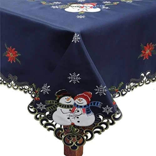 Holiday Christmas Table Runner Embroidered Snowman Snowflake Poinsettia Oval Dresser Scarf Blue Gold (15x34” Blue) Winter Decoration 5 Holiday Christmas Table Runner Embroidered Snowman Snowflake Poinsettia Oval Dresser Scarf Blue Gold (15x34” Blue) Winter Decoration - Image 3