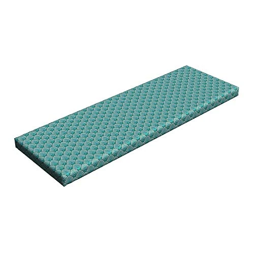 Nostalgic Bench Pad, Blue Monochromatic Vintage Pattern Repetition, Standard Size HR Foam Cushion With Decorative Fabric Cover, 45" X 15" X 2", Seafoam Green 3 Nostalgic Bench Pad, Blue Monochromatic Vintage Pattern Repetition, Standard Size HR Foam Cushion With Decorative Fabric Cover, 45" X 15" X 2", Seafoam Green