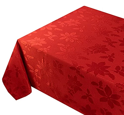 Poinsettia Legacy Damask Fabric Table Cloth, Holiday, Winter, And Christmas Tablecloth (Red, 60" X 102" Rectangular) 3 Poinsettia Legacy Damask Fabric Table Cloth, Holiday, Winter, And Christmas Tablecloth (Red, 60" X 102" Rectangular)