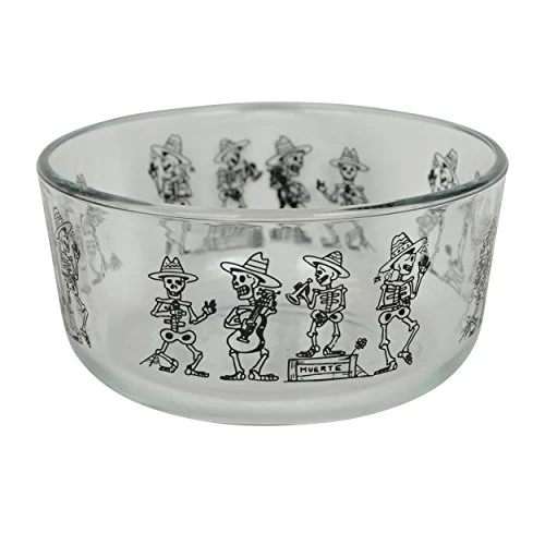 Pyrex (2) 7201 4 Cup Day Of The Dead Mariachi Skeleton Glass Bowls & (2) 7201-PC Black Plastic Lids 5 Pyrex (2) 7201 4 Cup Day Of The Dead Mariachi Skeleton Glass Bowls & (2) 7201-PC Black Plastic Lids - Image 3