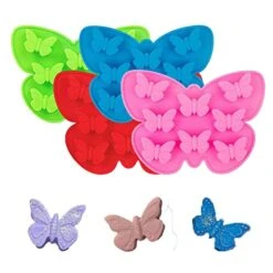 4 Pcs Butterfly Mold Silicone Red Green Pink Blue Butterfly Shape Butterfly Ice Cube Tray Silicone Wax Melt Molds Chocolate Candy Baking Molds, Non-Stick Chocolate Soap Pudding Jello Ice Tray
