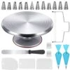 Aluminium Cake Decorating Turntable, 12 Inch Rotating Cake Stand, 22pcs Baking Supplies Tools With Icing Spatula, Cake Leveler, 3 Icing Smoother, 12 Icing Piping Tips, 2 Pastry Bag