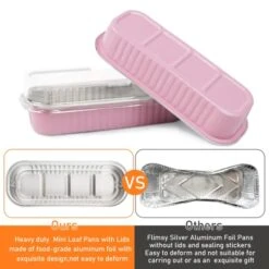 Mini Cake Pans With Lids,6.8 Oz Mini Loaf Pans With Lids Aluminum Foil Mini Loaf Baking Pans Disposable Bread Pan Aluminum Foil Long Baking Cupcake Liners For Cake Bakery (pink-100 Pack) -Wilton Shop 41nHQAMqkfL