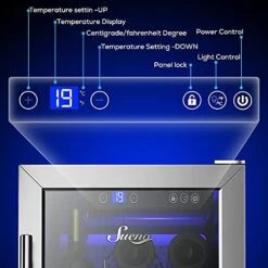 15 Inch Built-In/Freestanding 32 Bottles Or 96 Cans Wine Cellar And Beverage Fridge Smart Control Stainless Steel Mirror Glass Door W/Lock EFC-ZFA88 Compressor Wine Cooler Refrigerator -Wilton Shop 41nHqUbrfHS