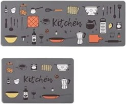Anti Fatigue Comfort Kitchen Standing Desk Mat Decorative Ergonomic Floor Pad Kitchen Rug Waterproof Stain Resistance Non Slip Kitchen Set, 17.3''x27.6''+17.3''x47.2'', Eat Well -Wilton Shop 41nOz0CRWAL. AC