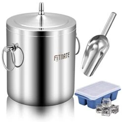Stainless Steel Ice Bucket Set [2L] With Strainer, Ice Shovel And Ice Tray - Double Wall Insulated Keep Ice Frozen Longer - Ideal For Cocktail Bar, Parties, Chilling Wine, Champagne