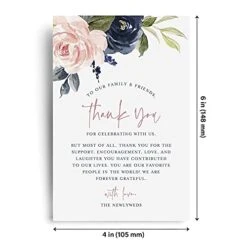Thank You Place Setting, Navy Floral, Table Place Cards For Weddings, Receptions, Rehearsals, Dinner Parties, Events And Celebrations, 4"x6" (50 Cards) -Wilton Shop 41nwABobddS