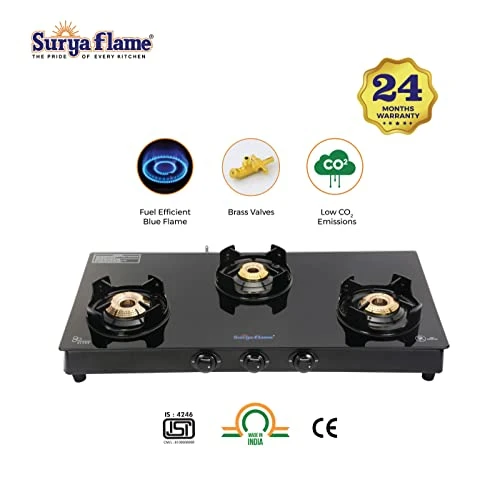 Urya Flame Ms & Glasstop 3 Burners Beauty Gas Stove, Black 6 Urya Flame Ms & Glasstop 3 Burners Beauty Gas Stove, Black - Image 4
