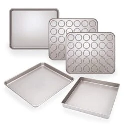 Non-Stick Bakeware Baking Pan Set, 5 PCS Carbon Steel Heavy Duty Professional Baking Sheet For Oven Baked Food Cake - Champion Gold