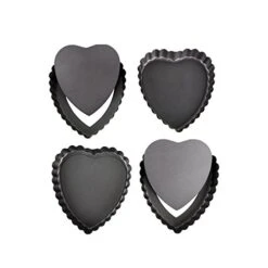 Mini Tart Pan Set Of 4 Heart Shaped Quiche Pans With Removable Bottom, Tart Tins For Valentine's Day Baking