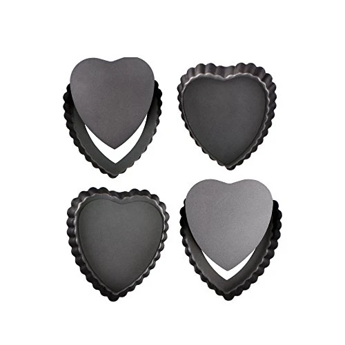 Mini Tart Pan Set Of 4 Heart Shaped Quiche Pans With Removable Bottom, Tart Tins For Valentine's Day Baking 3 Mini Tart Pan Set Of 4 Heart Shaped Quiche Pans With Removable Bottom, Tart Tins For Valentine's Day Baking